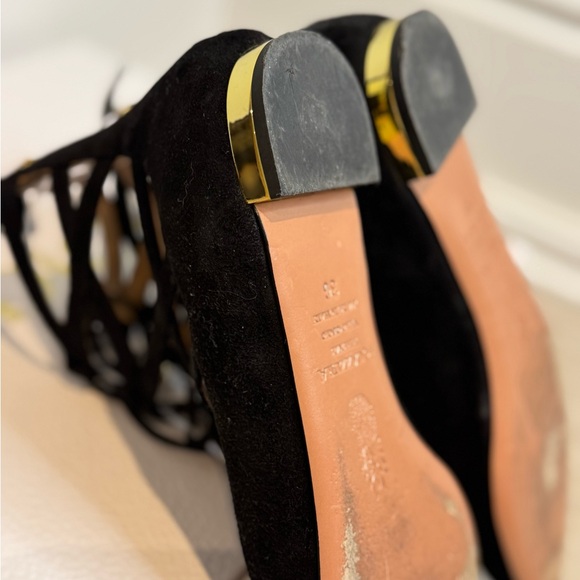 PERFECT FALL BALLET FLATS! Elegant Black Suede Lace Up Aquzzurra Flats - Picture 2 of 10